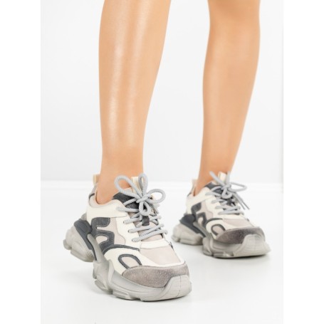Pantofi Sport Dama din piele naturala Y5786 CREAM-GREY | ADVANCER
