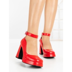 Pantofi cu Toc Gros si Platforma 8245 RED | CM