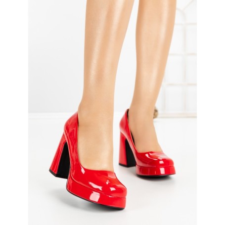 Pantofi cu Toc Gros si Platforma 8243 RED | CM