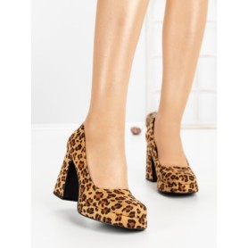 Pantofi cu Toc Gros si Platforma 8243 LEOPARD | CM