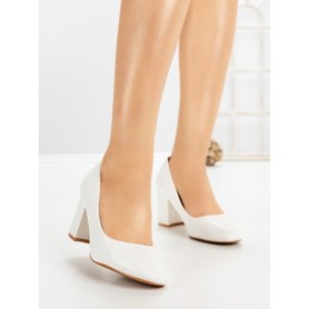 Pantofi cu Toc Gros 8136 WHITE | CM