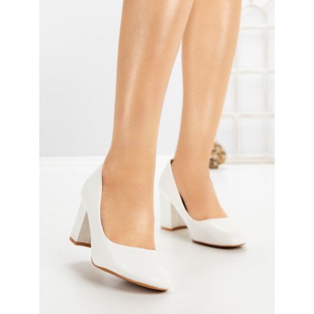 Pantofi cu Toc Gros 8136 WHITE | CM
