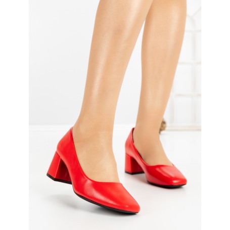Pantofi cu Toc Gros 8132 RED | CM