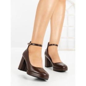 Pantofi cu Toc Gros 77-464 BROWN | CM