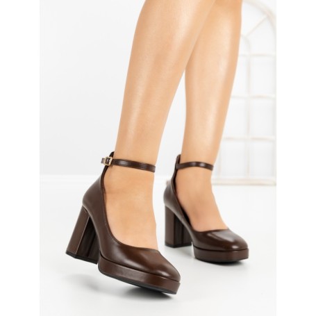 Pantofi cu Toc Gros 77-464 BROWN | CM