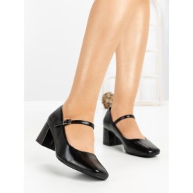 Pantofi cu Toc Gros 8133 BLACK PU | CM