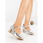 Pantofi cu Toc Gros 8133 SILVER | CM