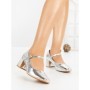 Pantofi cu Toc Gros 8133 SILVER | CM