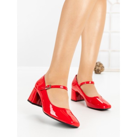 Pantofi cu Toc Gros 8133 RED | CM