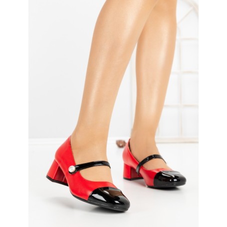 Pantofi cu Toc Gros 77-560 RED | CM