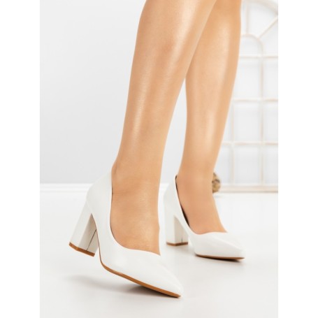 Pantofi cu Toc Gros 8128 WHITE | CM
