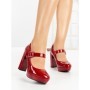 Pantofi cu Toc Gros si Platforma 8143 RED | CM