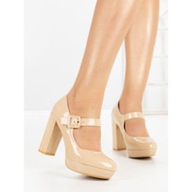 Pantofi cu Toc Gros si Platforma 8143 APRICOT | CM