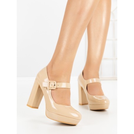 Pantofi cu Toc Gros si Platforma 8143 APRICOT | CM
