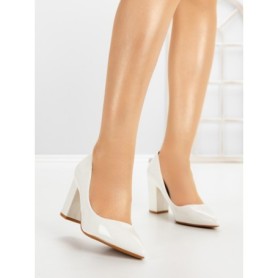 Pantofi cu Toc Gros 8127 WHITE | CM