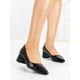 Pantofi cu Toc Gros 8125 BLACK | CM
