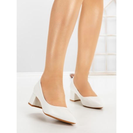 Pantofi cu Toc Gros 8125 WHITE | CM