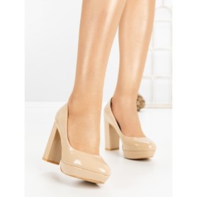 Pantofi cu Toc Gros 8144 APRICOT | CM