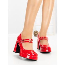Pantofi cu Toc Gros si Platforma 8244 RED | CM