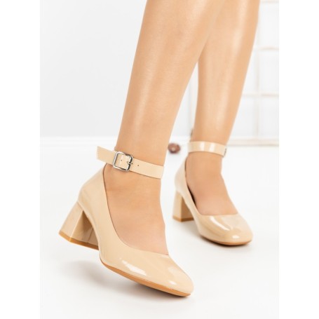 Pantofi cu Toc Gros 8250 BEIGE | CM