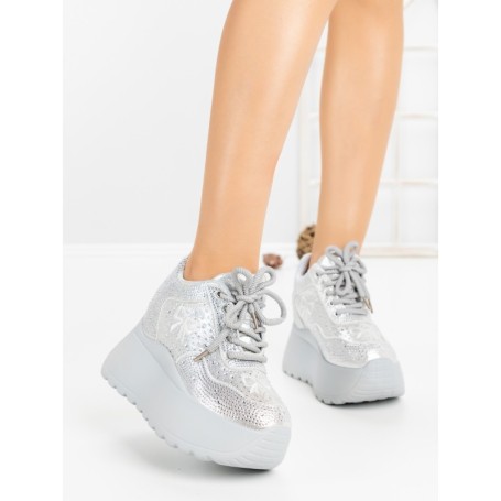 Pantofi Sport Dama cu Platforma 6WL17 SILVER | MEI