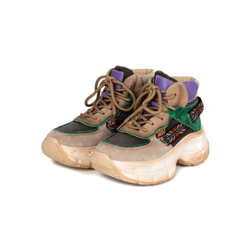Pantofi Sport Dama din piele naturala HD7672 APRICOT-GREEN | ADVANCER