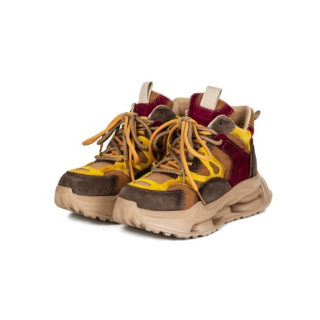 Pantofi Sport Dama din piele naturala H36839 KHAKI-YELLOW | ADVANCER