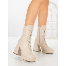 Botine cu Toc Gros JA-25 BEIGE | STEPHAN
