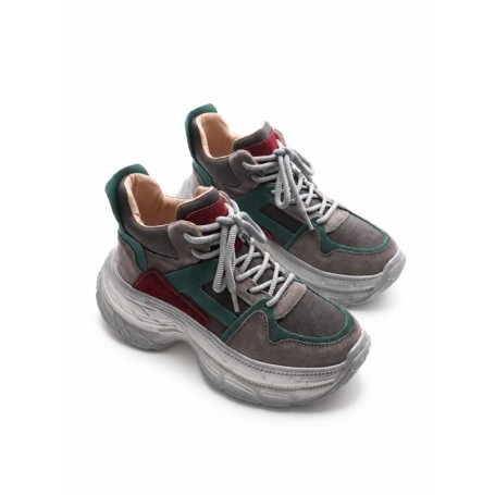 Pantofi Sport Dama din piele naturala HD7673 BROWN-GREEN | ADVANCER