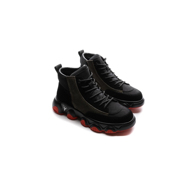 Ghete Barbati din piele naturala 1835 BLACK-KHAKI | ADVANCER