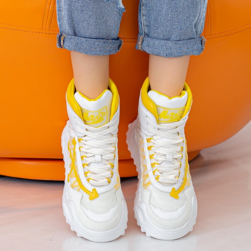 Dámske topánky na platforme SZ239 Biely-Žltá | Mei