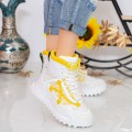 Dámske topánky na platforme SZ239 Biely-Žltá | Mei