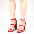 Dámske sandále na hrubom podpätku XKK153 Červená | Mei