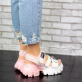 Dámske sandále na platforme 2WL106 Biely-Ružová Mei
