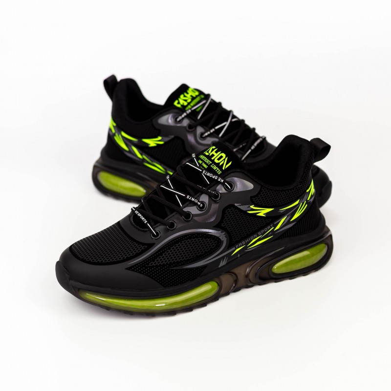 Pánske športové topánky F21092 Čierna-Zelená Fashion