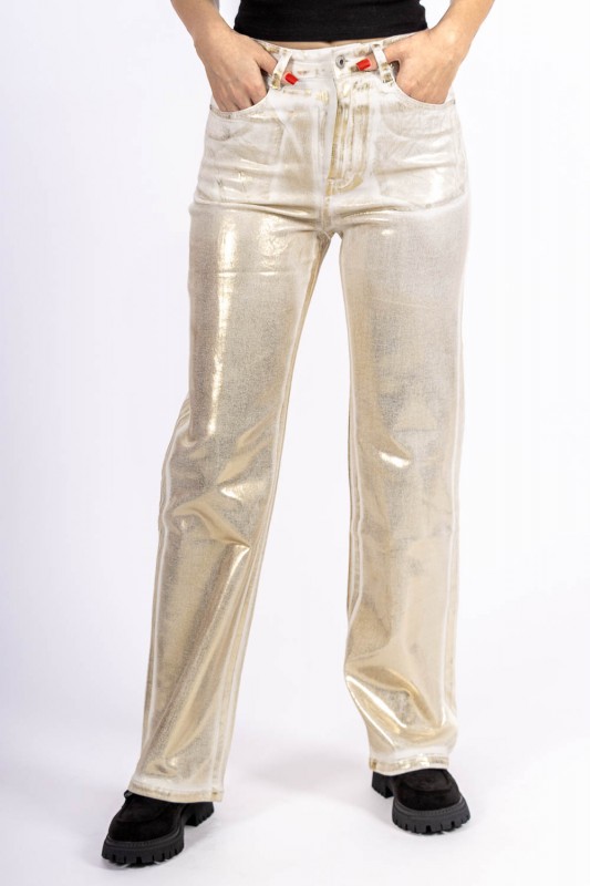 Dámske nohavice HM6570-2 Béžová-Zlatý | Kikiriki